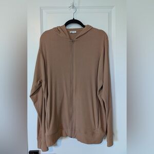 Tommy John Men’s Brushed Full Zip Ribbed Hooded Jacket Woodsmoke NWT Sz XL